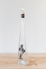 Bouteille Ancienne à Liqueur en Verre et Personnage en Étain