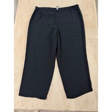 Eileen Fisher pants womens Large Black Crepe Elastic Waist Wide Leg Crop EUC