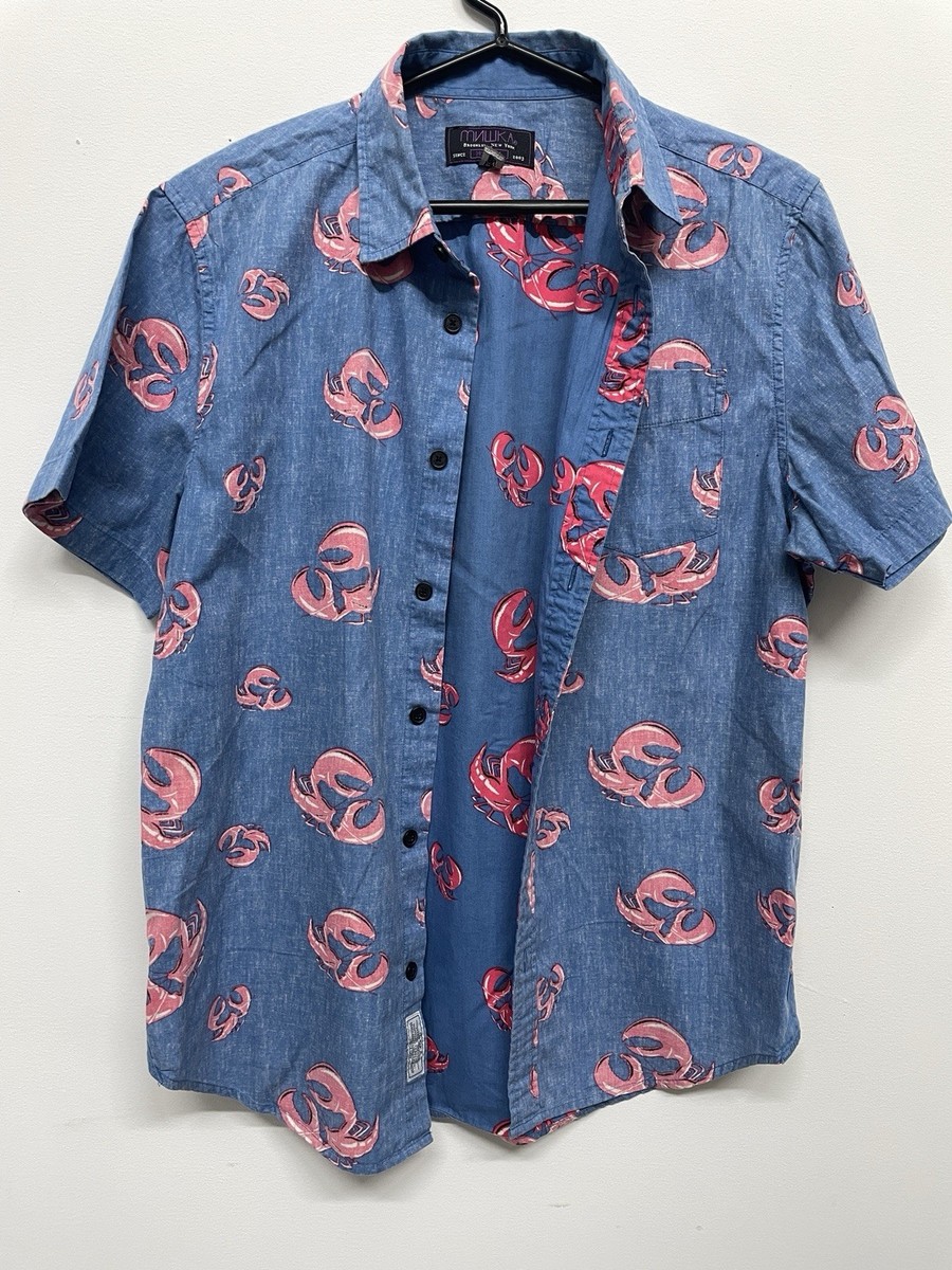 Mishka NYC Men's short sleeve button down Lobster shirt, Size M 100% cotton RARE