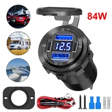 12-24V 4 Port Fast Car Charger QC3.0 & PD Dual USB Outlet Socket Boat RV Marine
