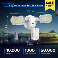 SANSI 10,000LM LED Security Light with Motion Sensor 90W IP65 W/Remote Control