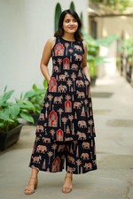 Women's Floral Rayon Kurti Palazzo Set Co-Ord Outfit Casual Summer Wear