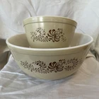 Pyrex Homestead Mixing Bowls Nesting Brown on Tan 401 and 403