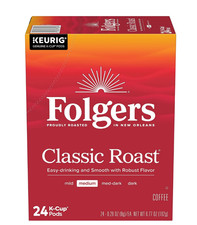 Folgers Classic Roast, Medium Roast Coffee, Keurig K Cup Pods, 24 Count Box
