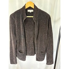 Evan Picone Women  s L Full Zip Sweater Jacket Charcoal Multicolor Flecked Knit