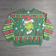 DR. SEUSS Mens The Grinch Sweatshirt Size XXXL 3XL Green Ugly Christmas Light Up