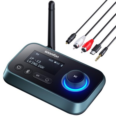SOOMFON Bluetooth Transmitter for TV 3-in-1 5.0 Small, Blue 