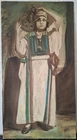 Palestinian costume of Ramallah  1920  Art Print / Crayon Portrait / Hand-Colore