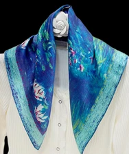 100% Silk 20" Small square Scarf Women neckerchief Wrap floral blue red MY102
