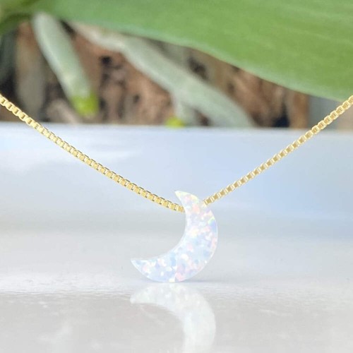 Blue Opal Moon Necklace, made with solid High Quality 925 Sterling Silver - Picture 6 of 18