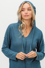 VNeck Waffle Knit Hoodie Top