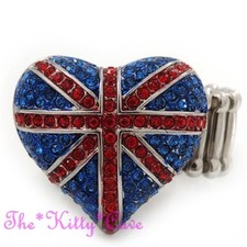 Regno Unito Britannico UK Bandiera Patriottico Cristalli Swarovski Cuore Anello