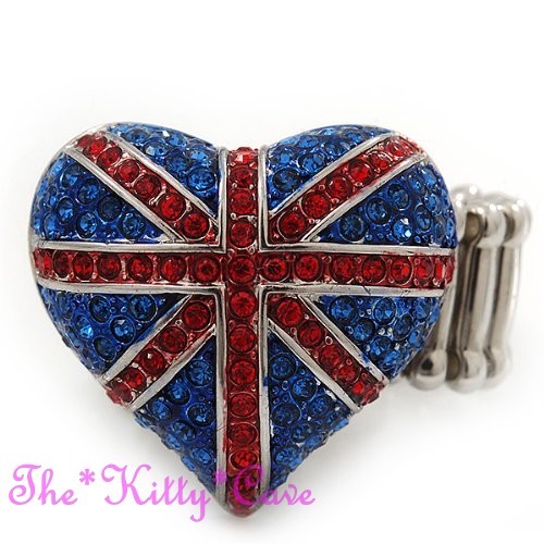 Regno Unito Britannico UK Bandiera Patriottico Cristalli Swarovski Cuore Anello - Picture 1 of 7