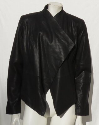 GILI G.I.L.I. Women s 10 M Black Printed Soft Leather Jacket Open Cascade Front
