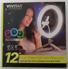 Vivitar RGB Full Color 12" LED Ring Light Kit Vlog Stream Pod Cast Essentials