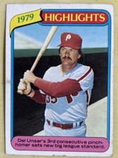 1980 Topps “1979 Highlights” Del Unser Baseball Card #6 Phillies Low-Grade