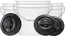 2 Gallon White Food Grade Bucket Pail with White Screw on BLACK Lid Pack of 3 