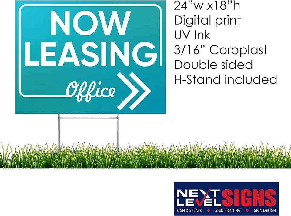 NEXT LEVEL SIGNS Now Leasing Yard Signs 24" W x 18" H Double Sided Waterproof - Image 2 of 4