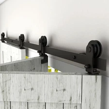 Top Mount Roller Bifold Sliding Barn Door Hardware Kit Black Flat Track Modern
