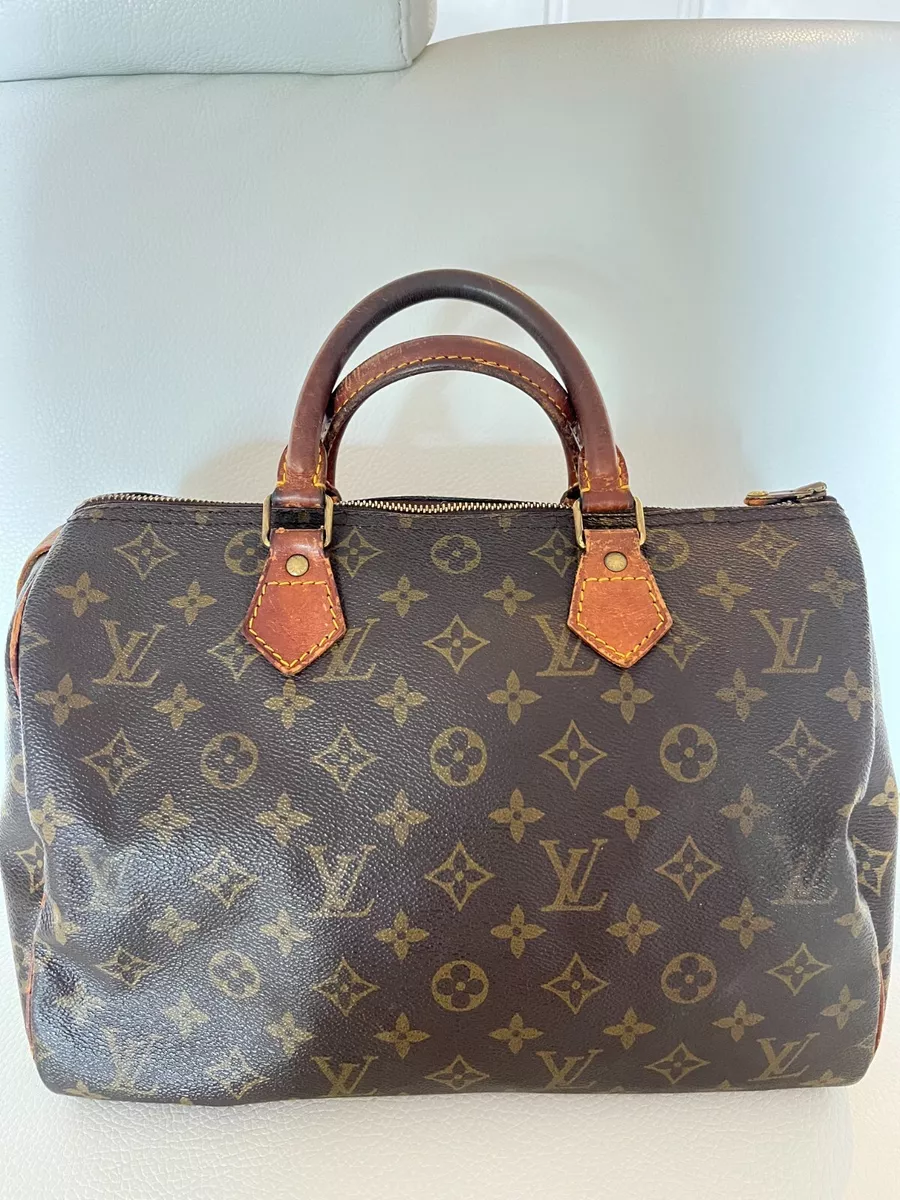 Louis Vuitton Speedy 30 Women's Authentic Pre Owned Custom Painted Handbag Dual Top Handles Brown Pink Luxury Monogram Canvas