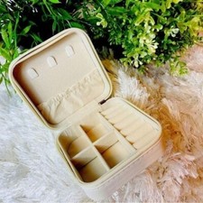 Travel Jewelry Box Organizer Display Portable convenient Case Color Beige