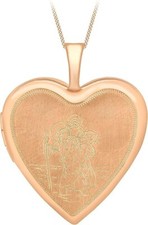 9ct Rose Gold Etched St Christopher Heart Locket Pendant Necklace Chain 46cm/18"