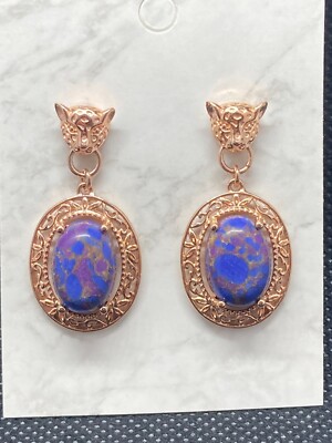 KARIS Purple Turquoise Drop Earrings ION plated 18K Rose Gold o/.925 11.00 ctw
