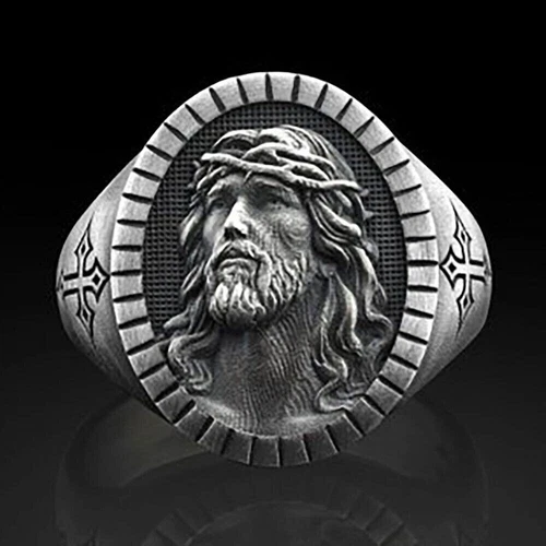 Jesus Head Antique Vintage Ring Silver Plated Cristian Christmas Gifts Ring