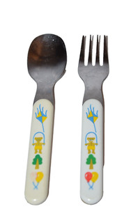 Vtg Teddy Bear flying Kite Spoon & Fork toddler Baby utensils