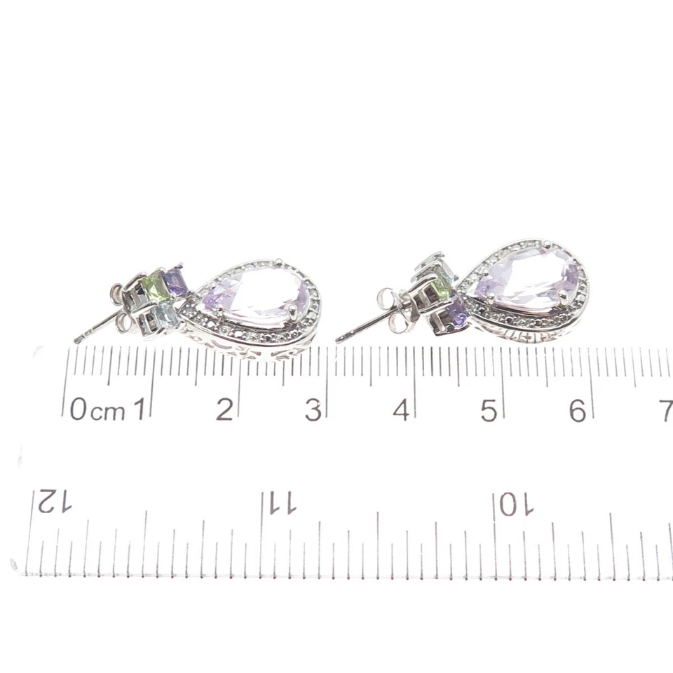 925 Sterling Silver Real Diamond Accent Blue Topaz Peridot & Amethyst Earrings - Image 3 of 4