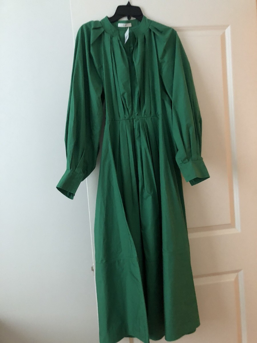 Co Collection Pleated Cotton Dress Green NWT Sz XS $975