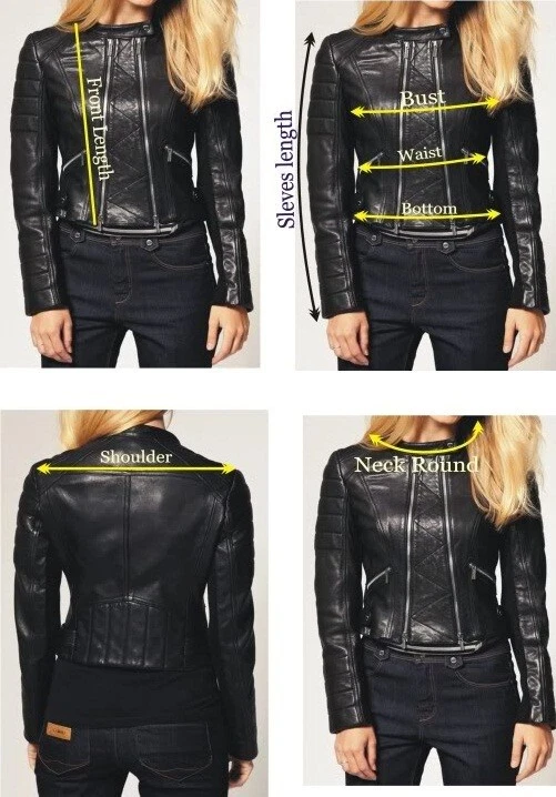 Women Leather Biker Jacket Genuine Brown Leather Bomber Jacket XS-2XL FB112 - Image 4 of 4