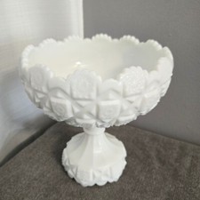 Westmoreland Old Quilt Pattern Milk Glass Oval Pedestal Compote Bowl — listing 6