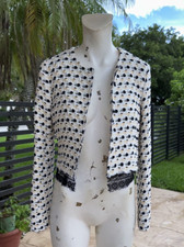 Thakoon Multi Color Lace Trim Hem Long Sleeve Cropped Jacket Sz 2 Made In Usa