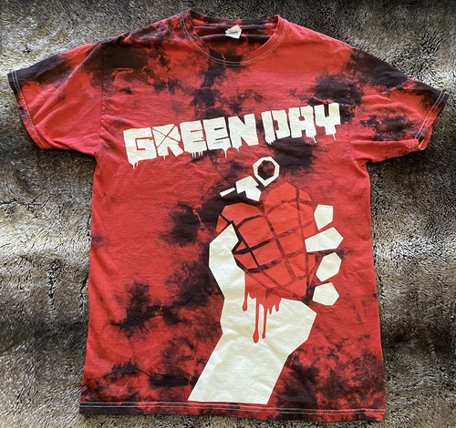 Mens Greenday M & O Gold T Shirt Tie Dye Red Black Size M Cotton Heart Fist - 第 1/5 張圖片