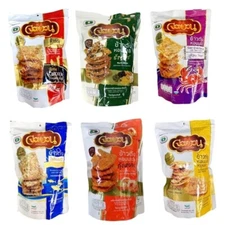 Jo Hong, crispy rice crackers with various toppings, available in many flavors.