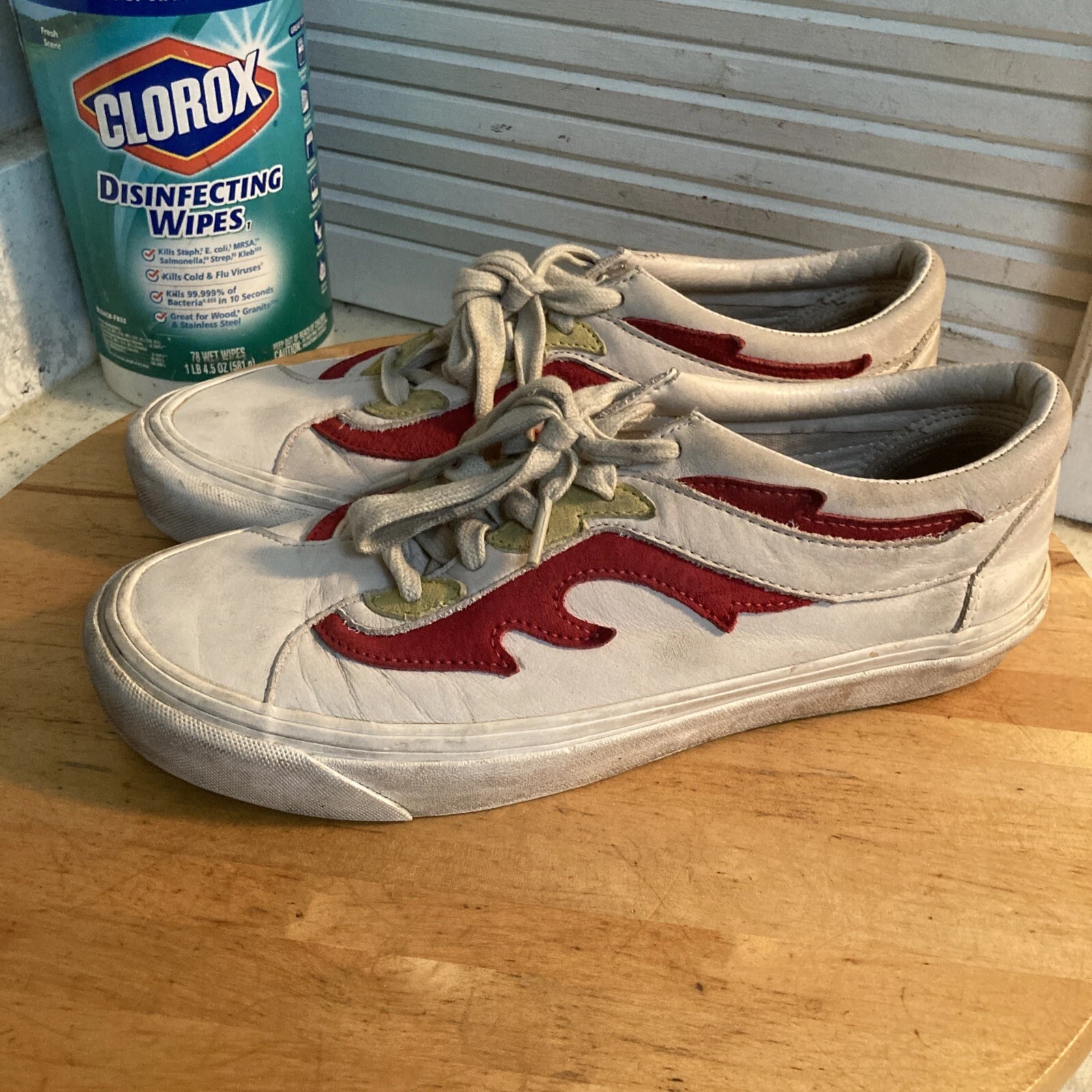 VANS Scarpe Sneakers Uomo 8 Donna 9 5 Bianco Fiamme Pelle Mai Pattinate EX