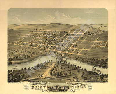 Panoramic Map of Saint Peter MN 16x20