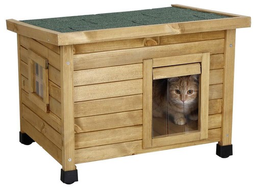 Kerbl Katzenhaus Rustica aus Holz, Schwingtüre mit Lamellen, Plexiglasfenster - Bild 1 von 4