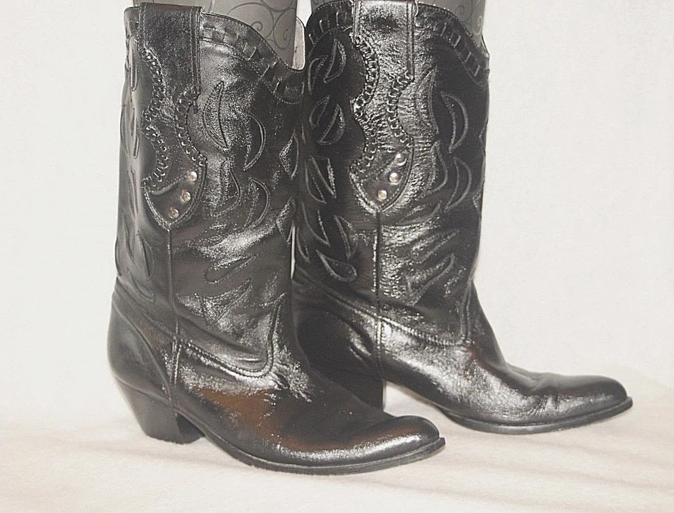 Botas CONNIE de cuero a media pantorrilla para mujer de colección negras artesanales occidentales talla 9 M/B *En muy buen estado+++ Foto 3 de 4