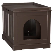 Brown Cozy Cat House Cat Washing Wooden Litter Box Sleep and Rest House for Cat