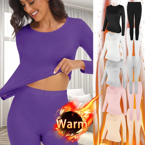 Womens Winter Ultra-Soft 2 Pc Thermal Set Top and Bottom Long Underwear Warm - Picture 1 of 27