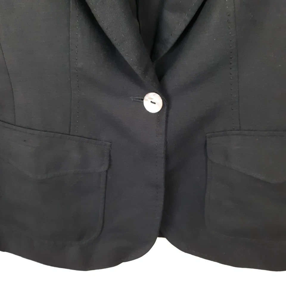 Blazer negro Bloomingdales mezcla de lino para mujer talla 2 pequeño bolsillos con un botón Foto 3 de 4