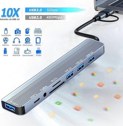 8 in 1 Multiport USB-C Hub Type C To USB 3.0 4K HDMI Adapter For Macbook Pro/Air - Picture 5 of 7