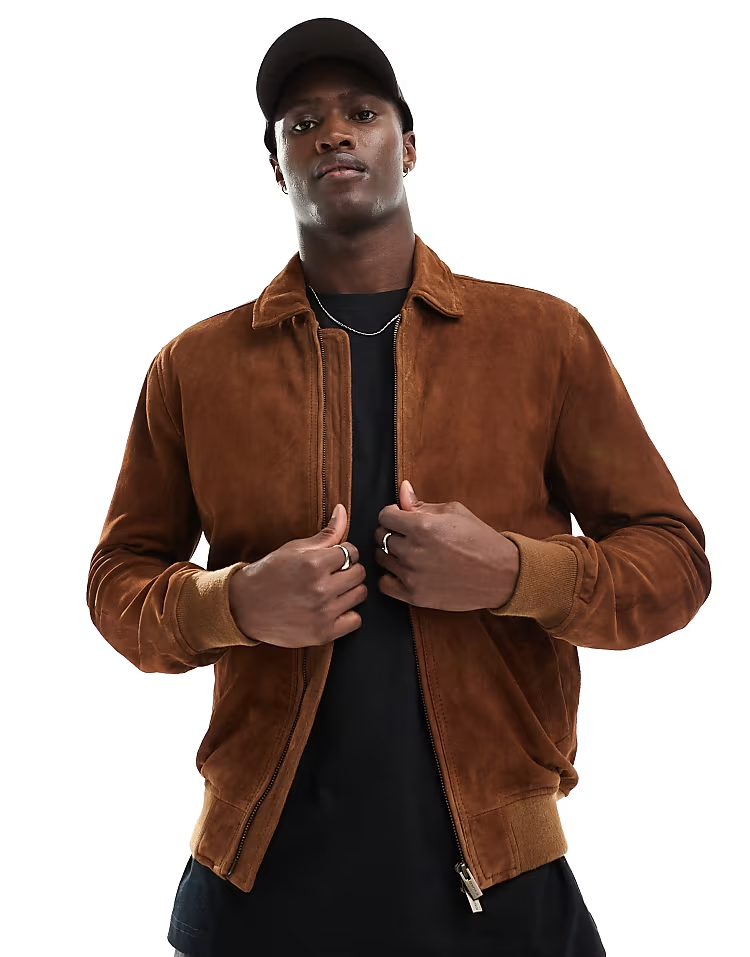 Leather Jacket Men Brown Pure Suede Flight/Bomber Size S M L XL