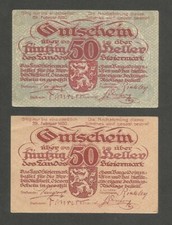 Austria - Steiermark 50 Heller 17.10.1919; AU; P-S137, S138d; Lot of 2 notes