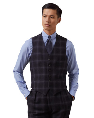Ralph Lauren Purple Label Navy Plaid Camel Hair Suit Vest 40 S New