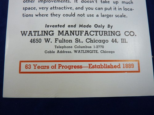 Watling Coin Operated Penny Scale 1952 Advertising Flyer Tom Thumb Junior - Picture 5 of 6