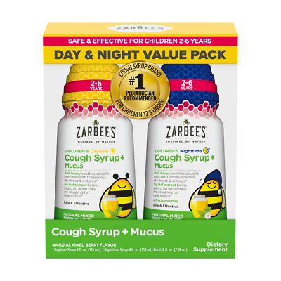 Zarbee's Children's Cough Syrup Day Night Value Pack Elderberry 4 Fl Oz 2 Pack