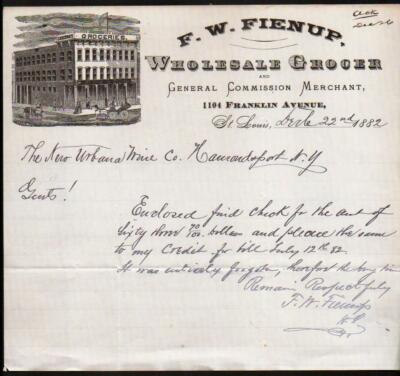 F W Fienup - 1882 St Louis Mo - Groceries - History Rare Letter Head Bill